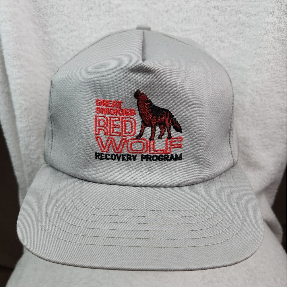 VTG Great Smokies Red Wolf Recovery Program Hat Snapback Grey 90s Made in USA
